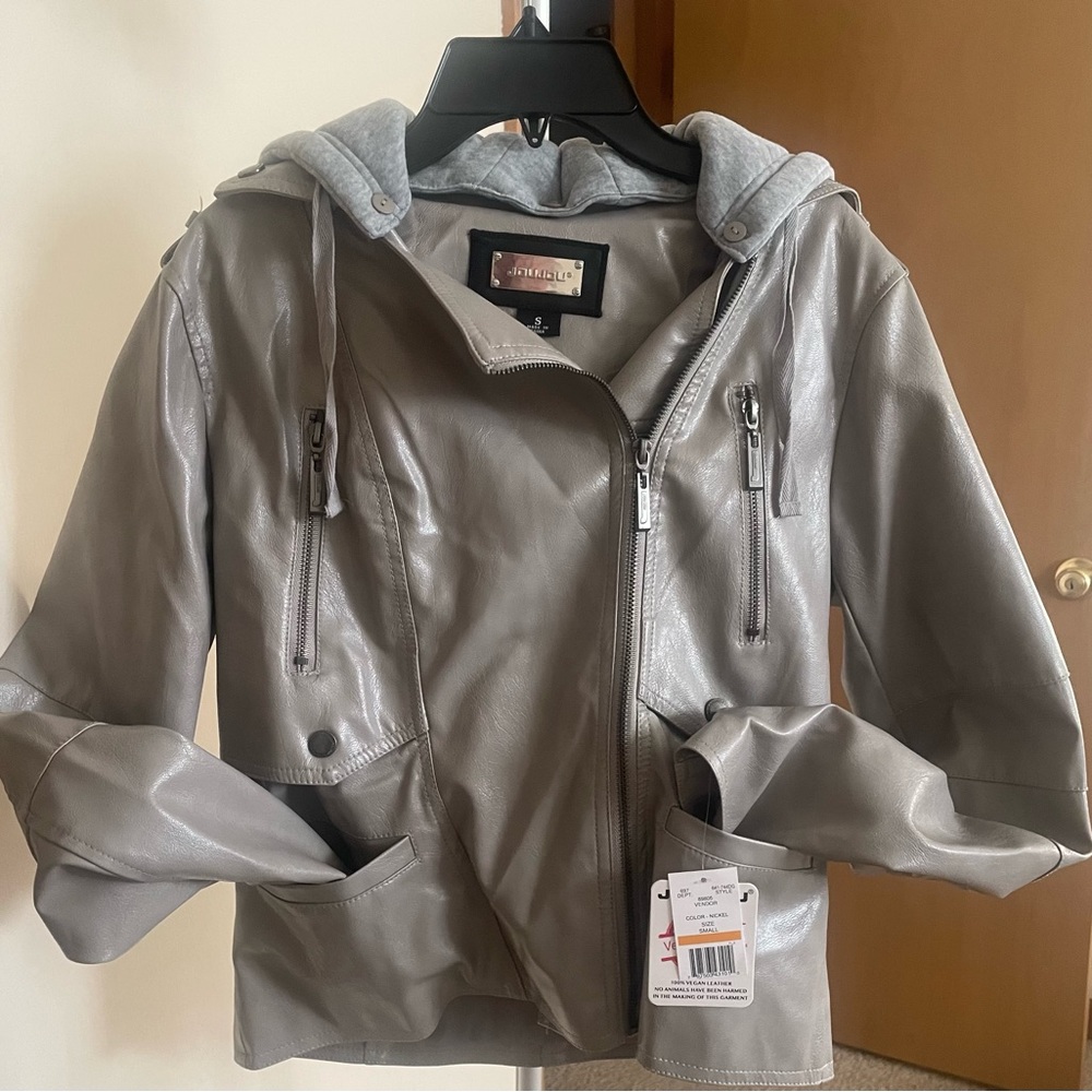 Vegan Leather moto hooded jacket